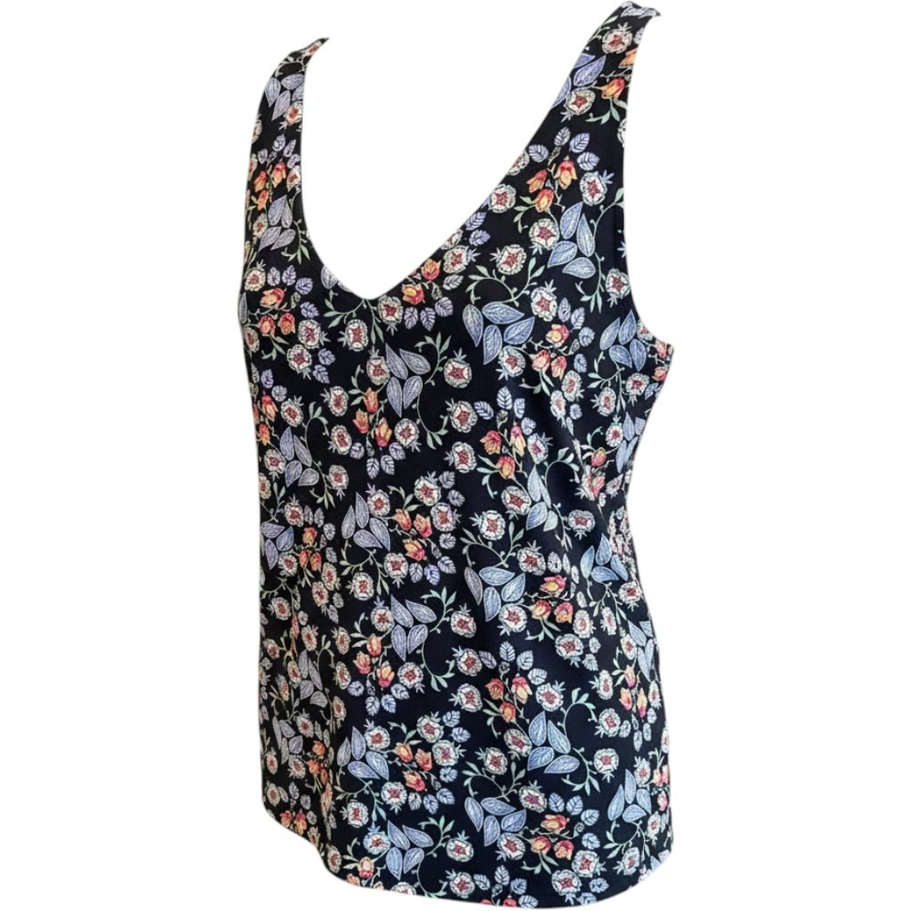 LOFT Navy Blue Floral V-Neck Sleeveless Tank Top Blouse Shell Women Size Medium